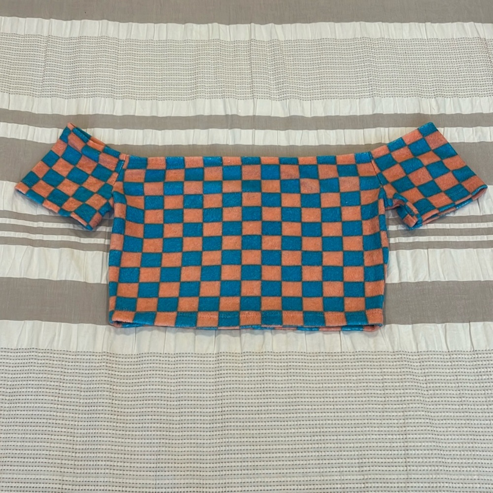 SO Blue and Pink checkered crop top Size XS